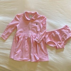 Ralph Lauren baby girl shirt dress in pink with matching bloomer. 18 months.